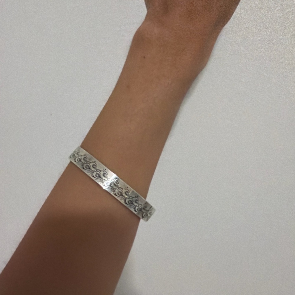 Silver Engraved Floral Cuff Bracelet - Women's Jewelry